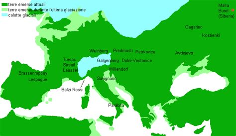 Mappa della diffusione delle Veneri Paleolitiche in Europa e Asia