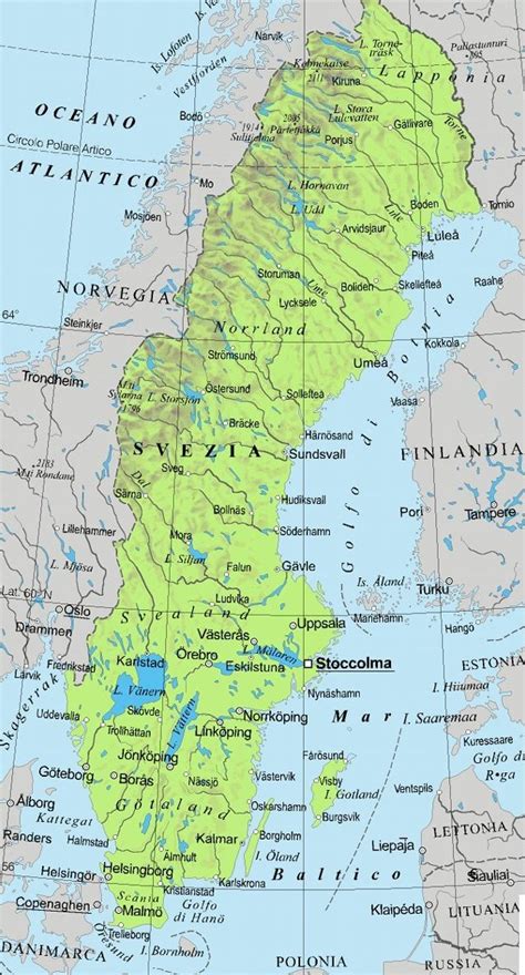 Mappa fisica e politica della Svezia