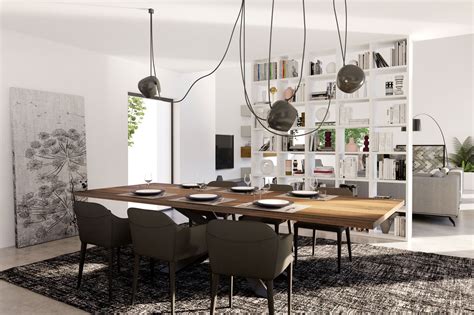 panoramica di una moderna sala da pranzo con seggiolone di design ben integrato