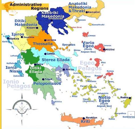 Mappa della Grecia con evidenziate le principali regioni turistiche