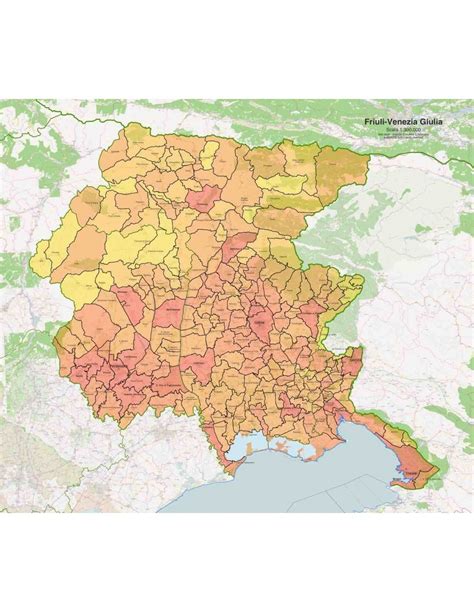 Mappa Friuli Venezia Giulia con evidenziati i comuni