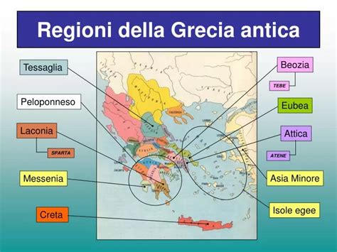 Mappa delle regioni mitologiche della Grecia antica: Arcadia e Creta