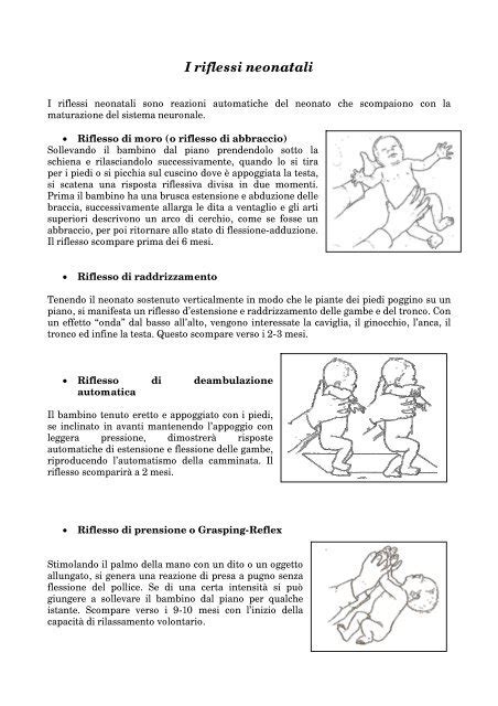 schema che illustra la differenza tra riflessi neonatali fisiologici e segni di allerta neurologica