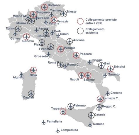 Mappa degli aeroporti principali con Cesenatico evidenziata come destinazione