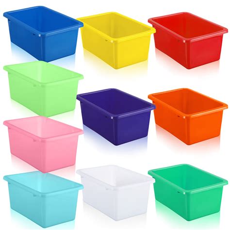 Colorful toy storage solutions, including baskets, bins on shelves, and roll-out containers
