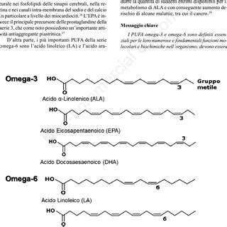 Struttura molecolare degli acidi grassi omega-3 e omega-6