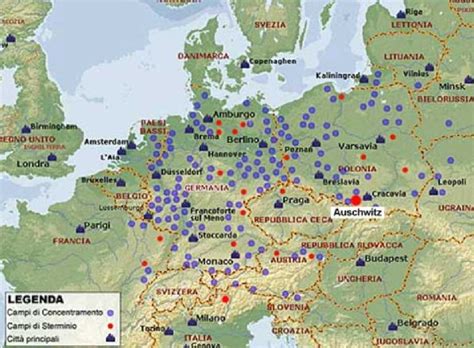 Mappa dei principali campi di concentramento nazisti in Europa