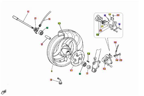 Esploso tecnico del blocco ruota anteriore di un passeggino Yoyo con evidenza del vano cuscinetto