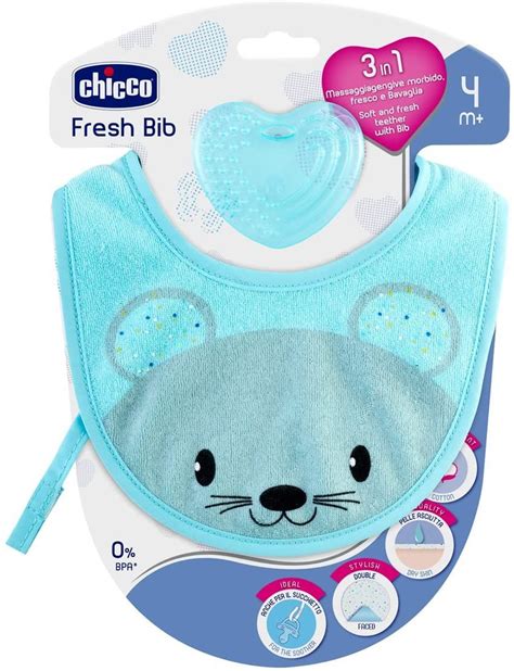 immagine di un bavaglino Chicco con massaggiagengive e succhietto integrato