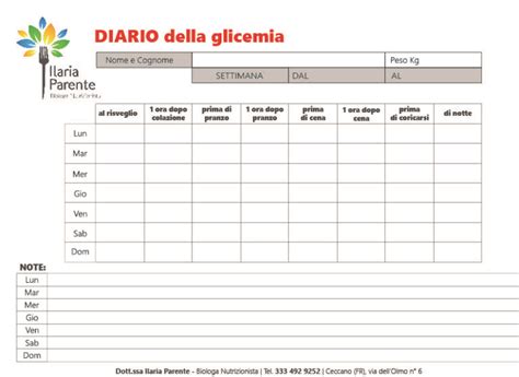 Esempio di diario alimentare per diabete gestazionale