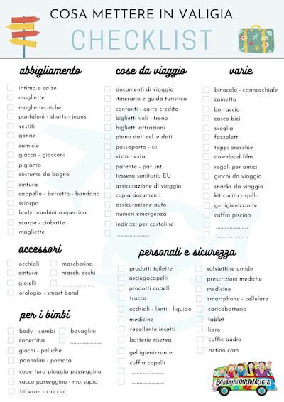 Checklist per la valigia