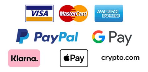Diverse opzioni di pagamento online: loghi carte, PayPal, Klarna