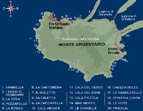 mappa delle calette e spiagge principali del Promontorio dell'Argentario