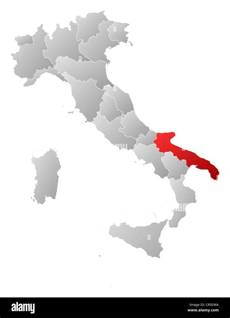 Mappa dell'Italia con la regione Puglia evidenziata in rosso