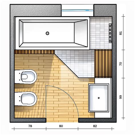 Pianta architettonica ottimizzata per un bagno di 1,5 mq con disposizione lineare