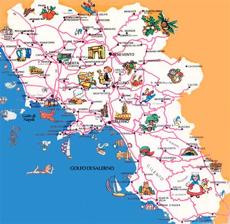 Mappa schematica della regione Campania con i suoi prodotti tipici