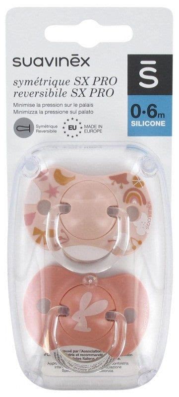 illustrazione di una selezione di succhietti Suavinex in silicone con diverse colorazioni e design