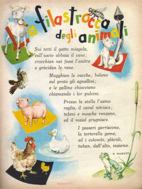 Illustrazione di filastrocca con animali colorati