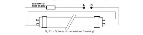 Schema di collegamento di un tubo LED T8 con bypass del reattore