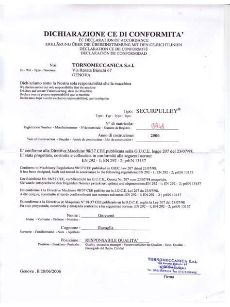 Dichiarazione di conformità di un dispositivo