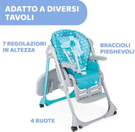 Schema tecnico delle dimensioni e regolazioni del seggiolone