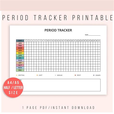 Calendar for tracking menstrual cycle
