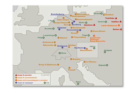 mappa dei principali campi di concentramento e transito europei