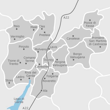 Mappa della Provincia di Trento con ospedali principali