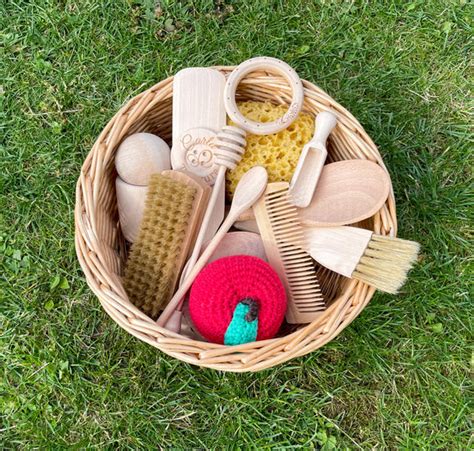 Montessori treasure basket with natural objects