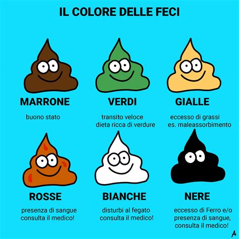 Infografica che illustra i diversi colori delle feci e le loro possibili cause