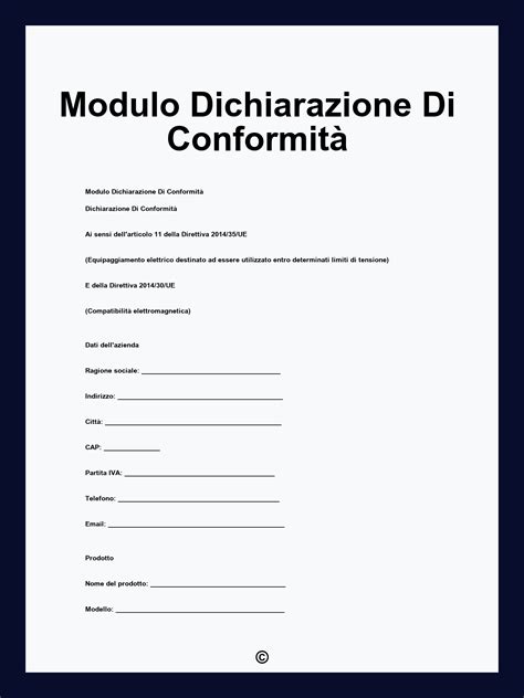 Esempio di dichiarazione di conformità o un certificato simile che attesti la conformità di un prodotto