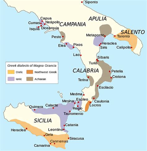 Mappa della Magna Grecia e delle colonie etrusche