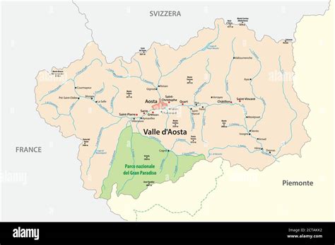 Mappa della Valle d'Aosta evidenziando Aosta