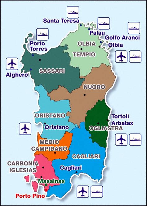 Mappa dei principali porti della Sardegna
