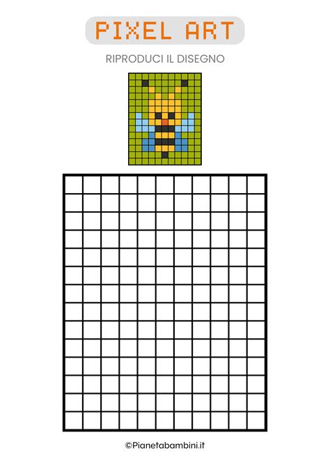 Esempio di Pixel Art di un'ape con griglia