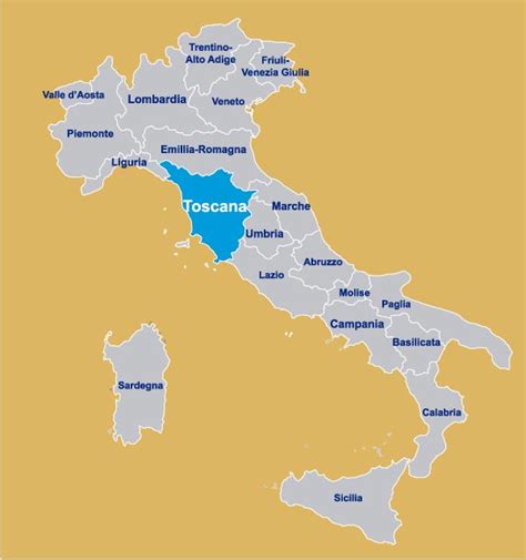 Mappa Italia con evidenza Toscana per agevolazioni PMA