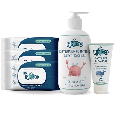 illustrazione del kit per il cambio pannolino con detergente e crema specifica