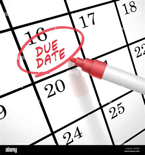 Calendar with marked due date