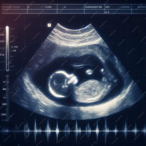 Feto nell'utero circondato da onde sonore