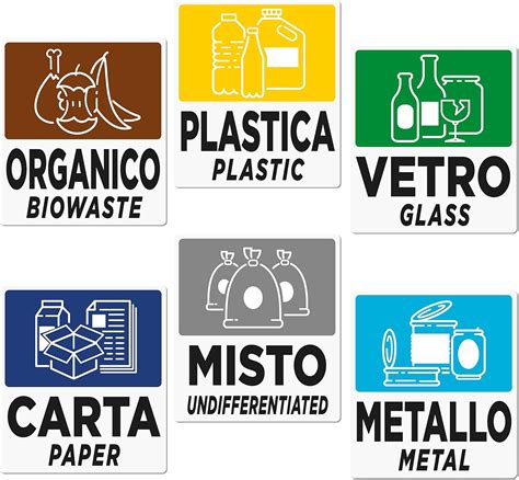 Icone per la raccolta differenziata dei materiali di imballo