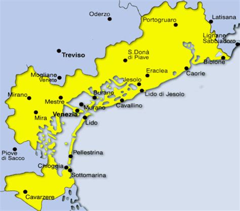 Mappa della provincia di Venezia con i punti vendita Prénatal e Marcon