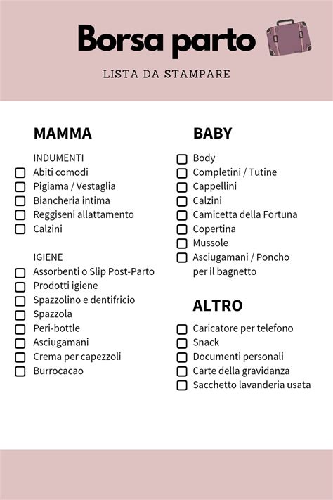 Checklist personalizzata per la borsa parto ospedaliera
