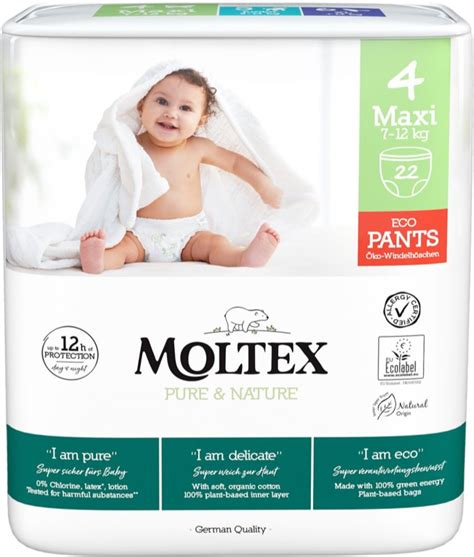 Pannolino Moltex Pure & Nature con dettagli sui materiali e i canali di assorbimento
