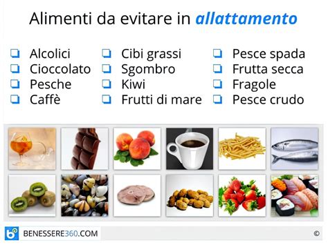Tavola comparativa cibi da evitare allattamento