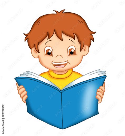 illustrazione di un bambino che legge un libro con personaggi fiabeschi