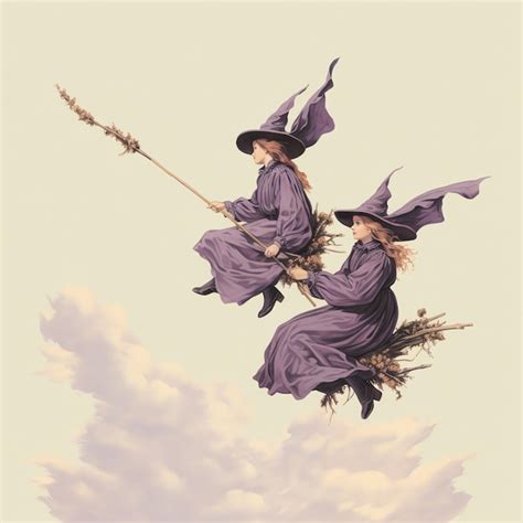 illustrazione di tre streghe felici che volano su scope sotto la luna