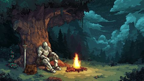 Traveler resting by a campfire