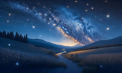 Starry night sky over a landscape