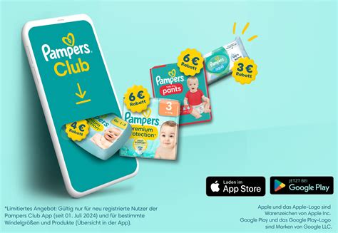 Screenshot dell'app Pampers Club con diverse sezioni visibili