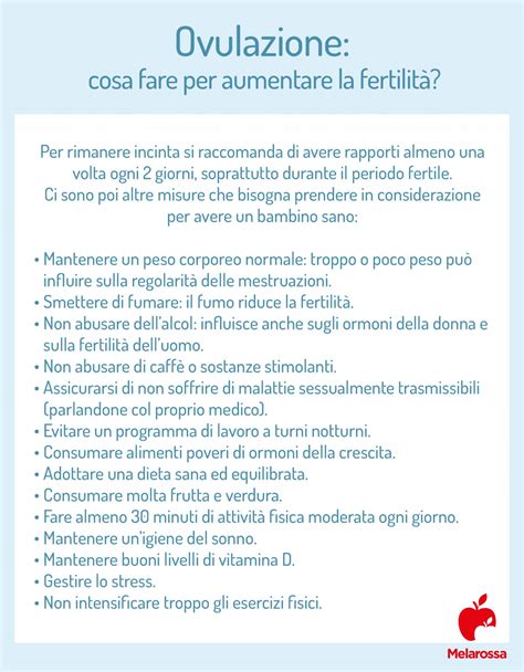 Tabella riassuntiva dei fattori lifestyle per migliorare la fertilità